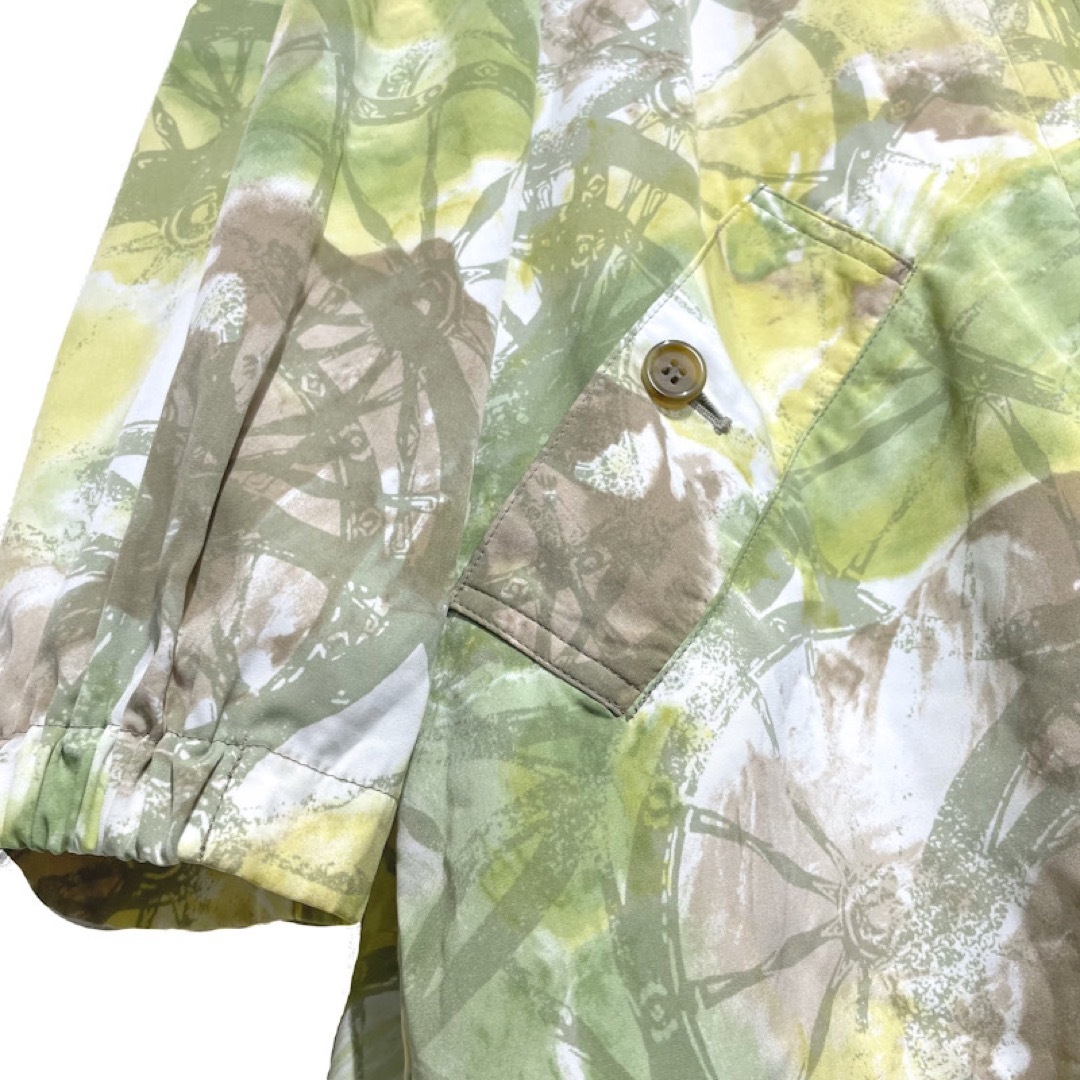 ヨーロピアン 黄色 緑 水彩カラー アート 総柄シャツ ジャケット 長袖 古着 レディースのジャケット/アウター(その他)の商品写真