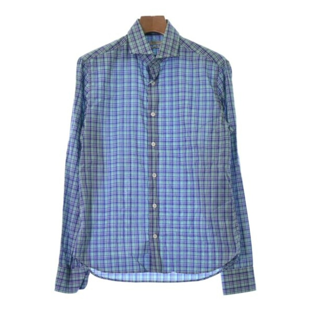 Bagutta バグッタ ドレスシャツ 39(M位) 緑x青x白(チェック)