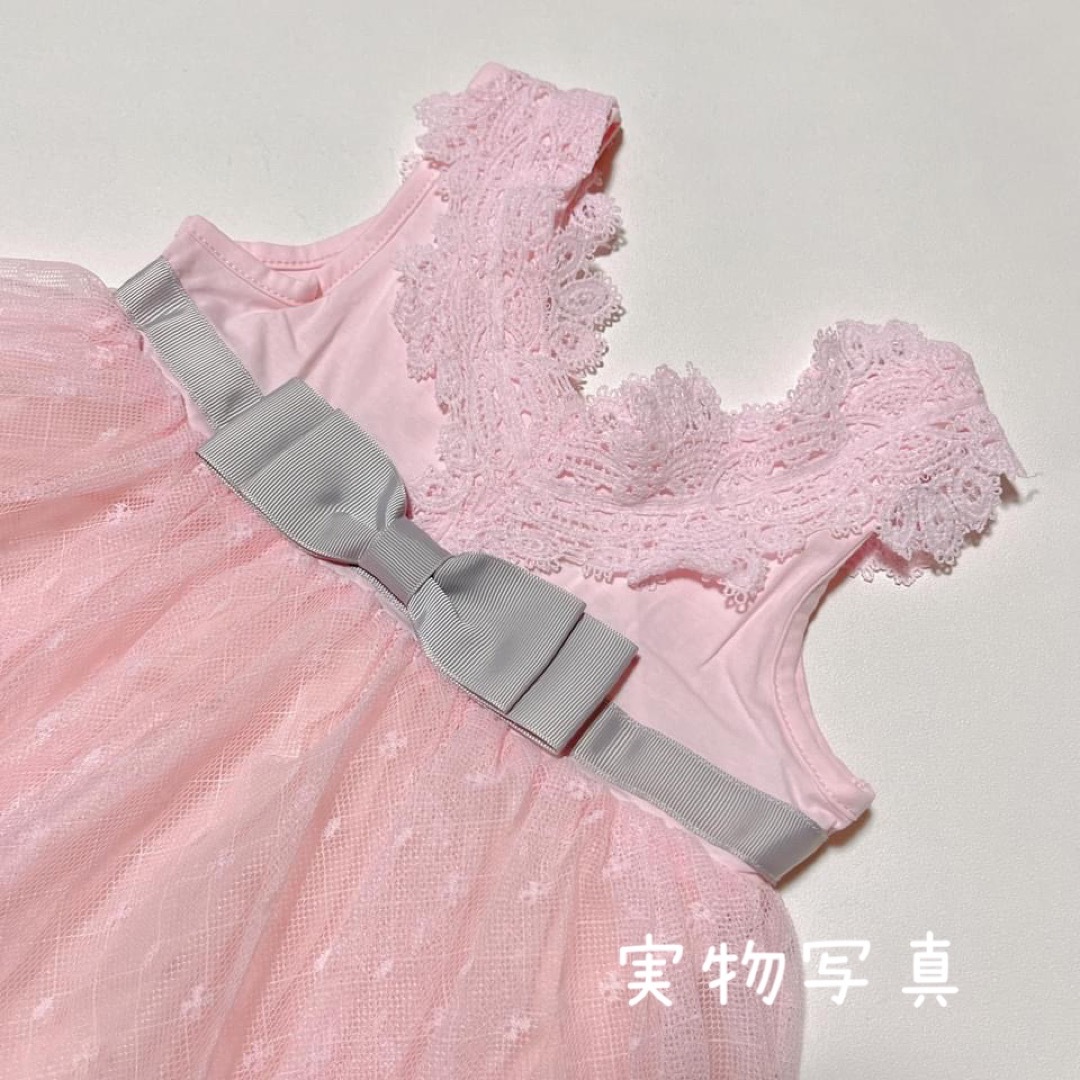 ♡ リボン付きワンピース ピンク ♡ 90 ベビー チュール ドレス 衣装 キッズ/ベビー/マタニティのキッズ服女の子用(90cm~)(ワンピース)の商品写真