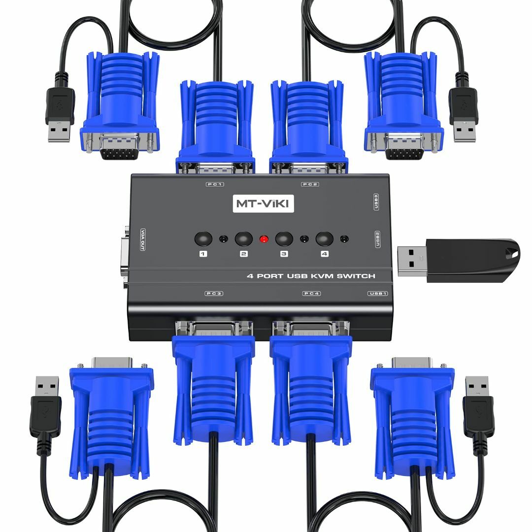 KVM VGA切替器 4ポートUSB2.0 MT-VIKI KVM VGAスイッ