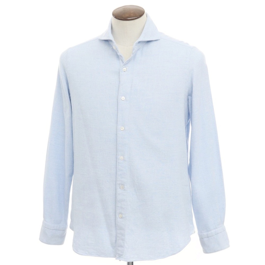 フィナモレ Finamore コットン ホリゾンタルカラーシャツ ライトブルー【サイズ43】【メンズ】
