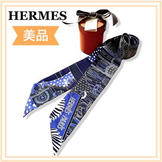 エルメス(Hermes)の一点物　美品　HERMES エルメス ツイリー アニマポリス シルク スカーフ(バンダナ/スカーフ)