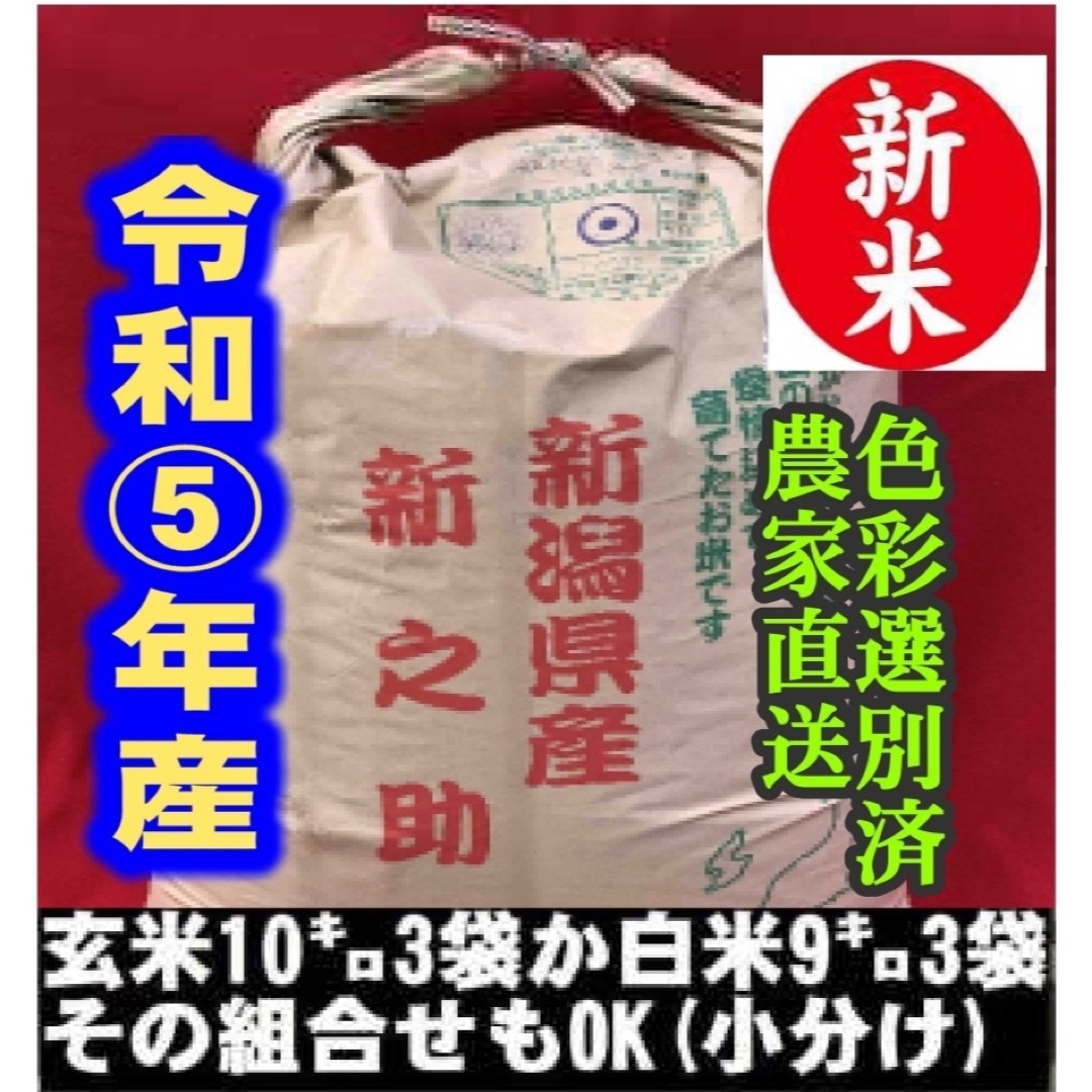 新米・令和5年産玄米新潟新之助　30kg（10kg×3）精米無料★農家直送071 食品/飲料/酒の食品(米/穀物)の商品写真