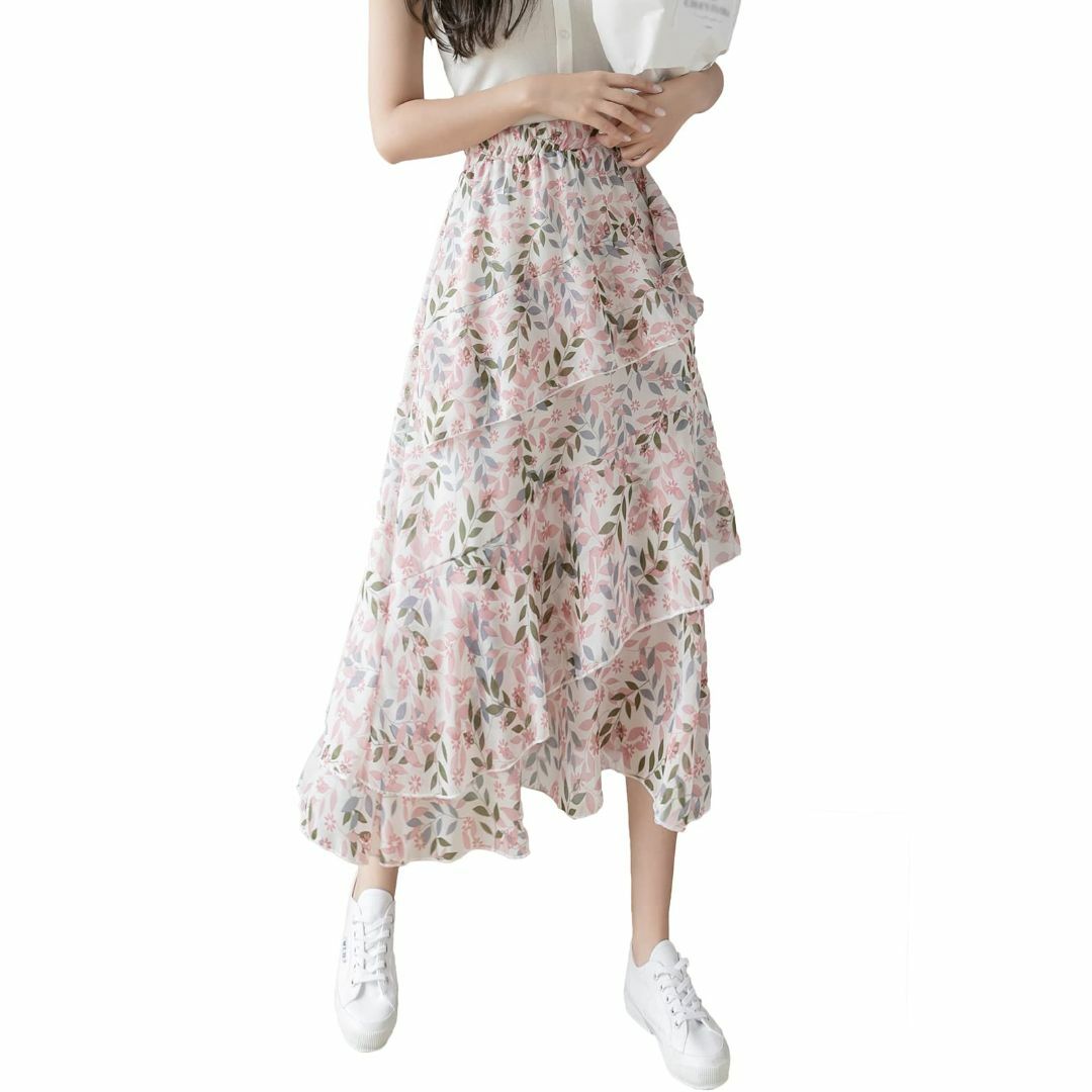 【色: ピンク】[Ｈ．ｚｒｏｙ] スカート シフォン 夏 レディース 花柄 ロン