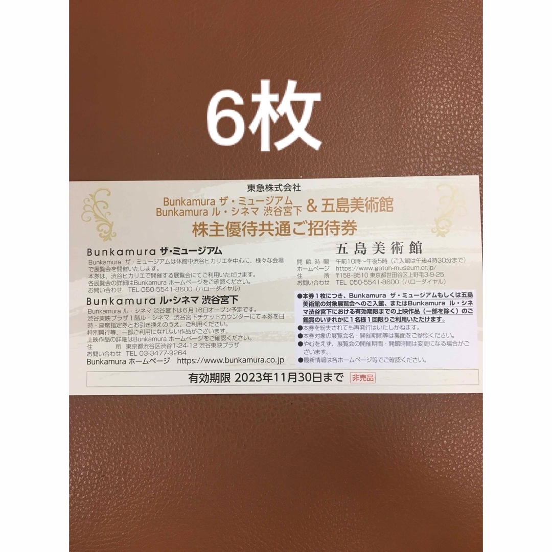 6枚◆渋谷Bunkamuraザ・ミュージアム、ル・シネマ渋谷宮下共通ご招待券 チケットの施設利用券(美術館/博物館)の商品写真