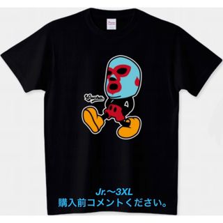 プリントスター(Printstar)のプロレス Tシャツ ディズニー ミッキーマウス 黒紺 チャンピオン ルチャリブレ(Tシャツ/カットソー(半袖/袖なし))