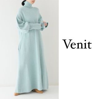 venit - 極美品　ヴェニット　ハイネック　ニットロングワンピース　バルーンスリーブ