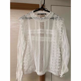 ザラ(ZARA)のZARA レディース　ニット　レース　ホワイト　S(カーディガン)