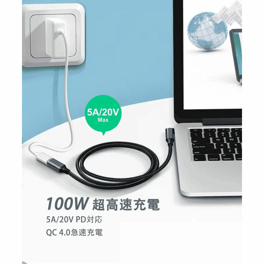 USB Type C 延長ケーブル L字 usb-c タイプc 延長コード US 6