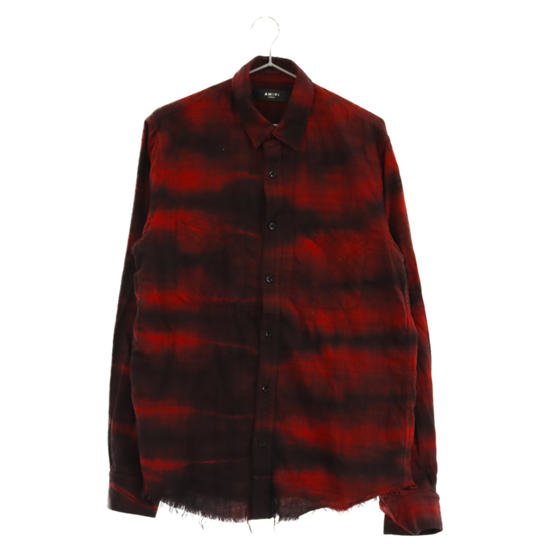 AMIRI アミリ CUT OFF CHECK SHIRT カットオフ チェック長袖シャツ レッド/ブラック