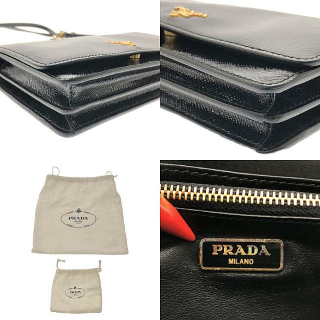 【美品】  PRADA / プラダ | 2wya サフィアーノレザー ウォレット ショルダーバッグ ポシェット | ブラック | レディース 7