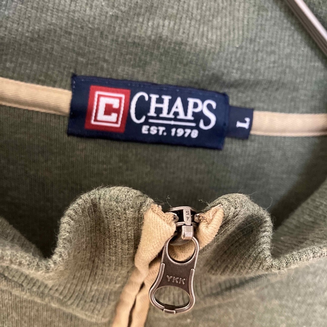 CHAPS チャップス　ハーフジップ スウェット　ロゴ刺繍　グリーン　Lサイズ