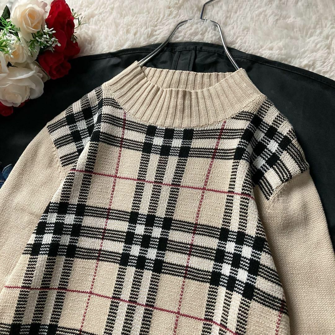 BURBERRY(バーバリー)のバーバリーロンドン　ノバチェック　半袖サマーニット　コットン　ハイネック　40 レディースのトップス(ニット/セーター)の商品写真