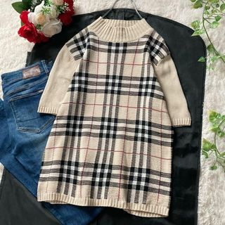 バーバリー(BURBERRY)のバーバリーロンドン　ノバチェック　半袖サマーニット　コットン　ハイネック　40(ニット/セーター)