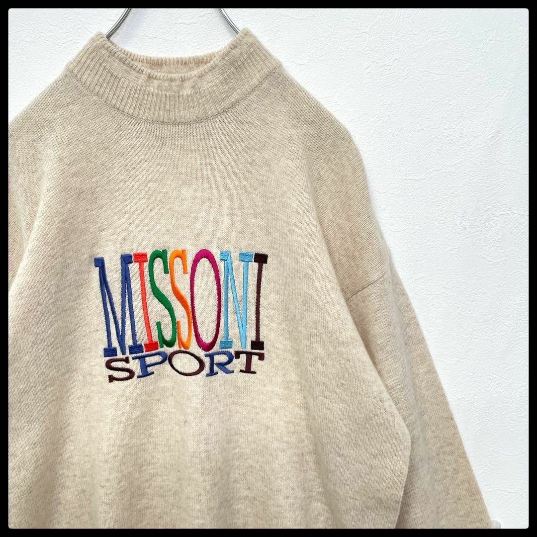 ミッソーニ　MISSONI　ビッグ刺繍ロゴ　モックネック　ウール　ニットセーター