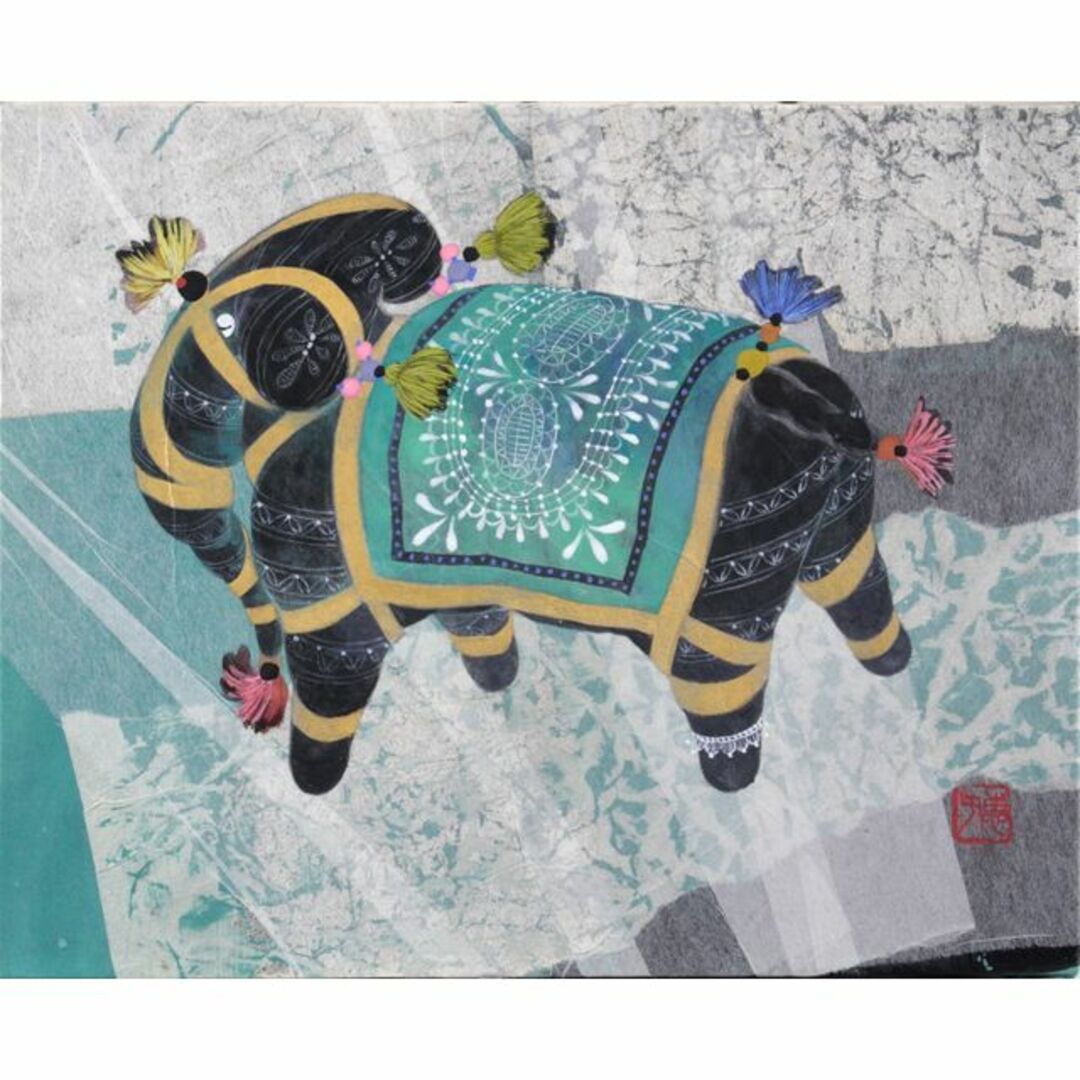 岡 恵子『象』日本画【真作保証】 絵画