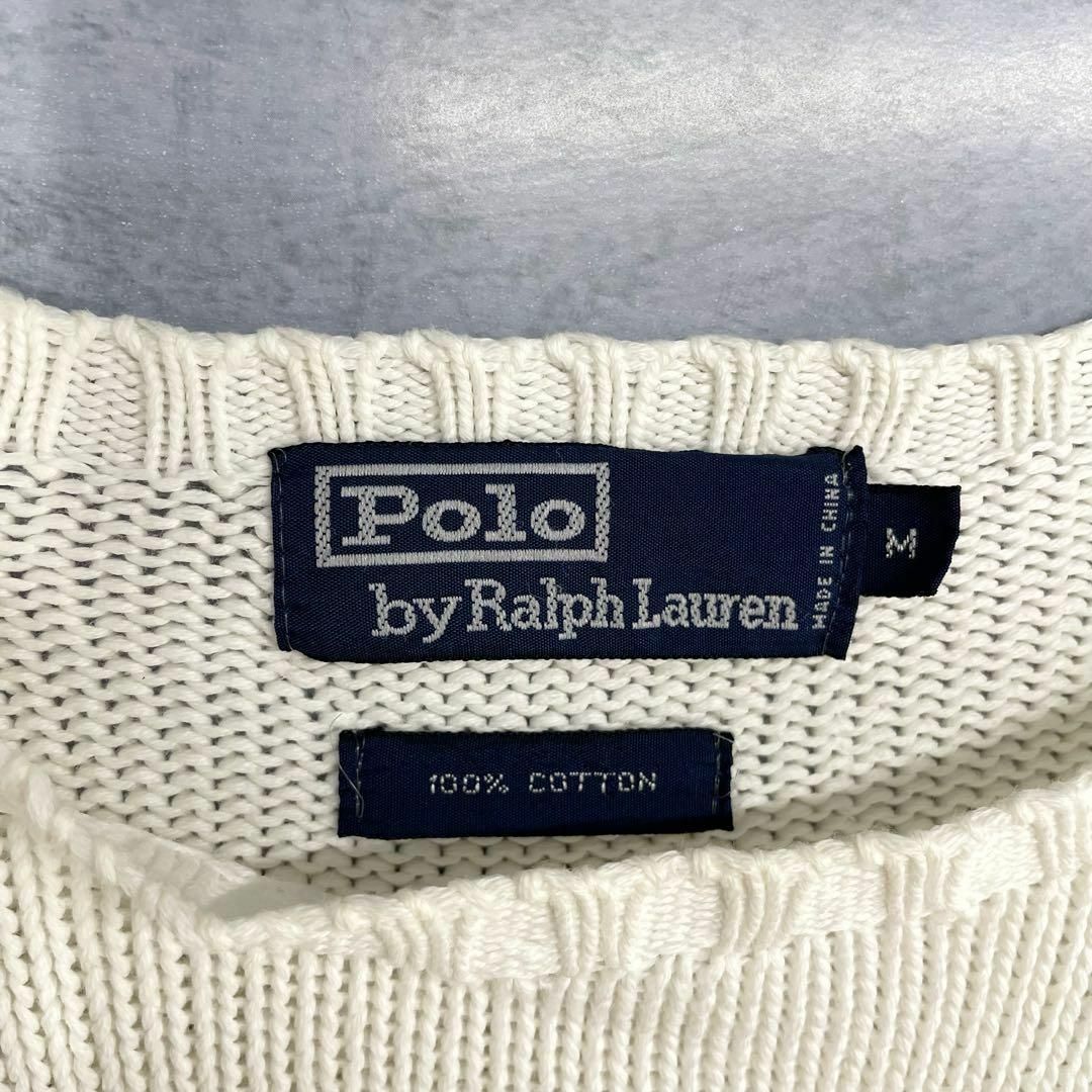 POLO RALPH LAUREN(ポロラルフローレン)のポロラルフローレン　90s　紺ポニー　ロゴ刺繍　コットンニット　ホワイト メンズのトップス(ニット/セーター)の商品写真