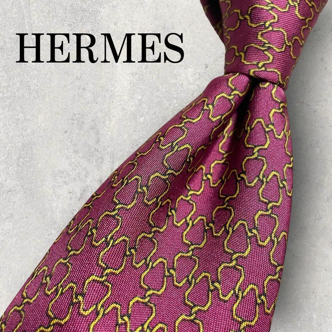 Hermes(エルメス)の美品 HERMES エルメス 針金 パネル柄 ネクタイ ボルドー ワインレッド メンズのファッション小物(ネクタイ)の商品写真