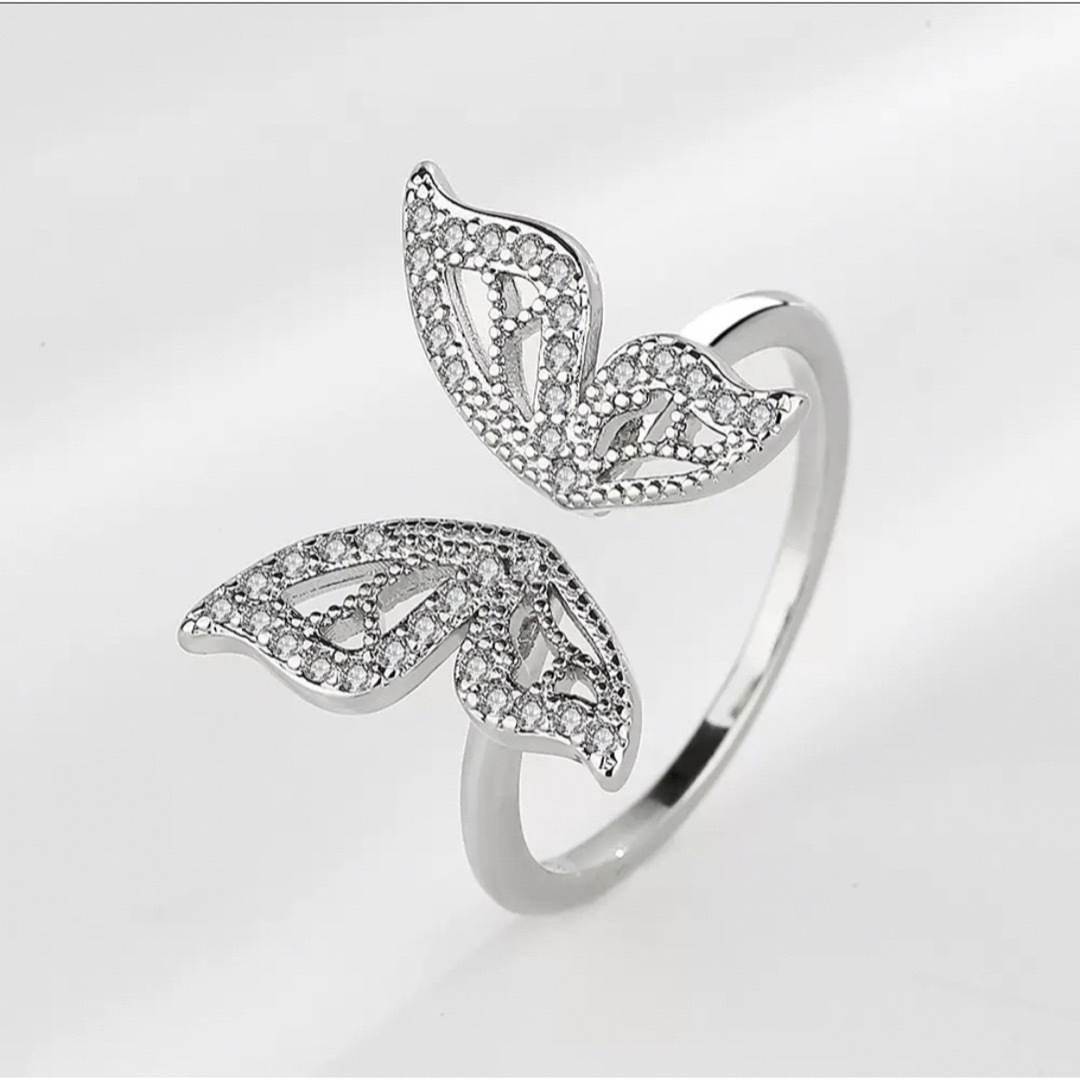 S925  バタフライ　オープンリング　蝶モチーフ　指輪　ダイアモンド レディースのアクセサリー(リング(指輪))の商品写真