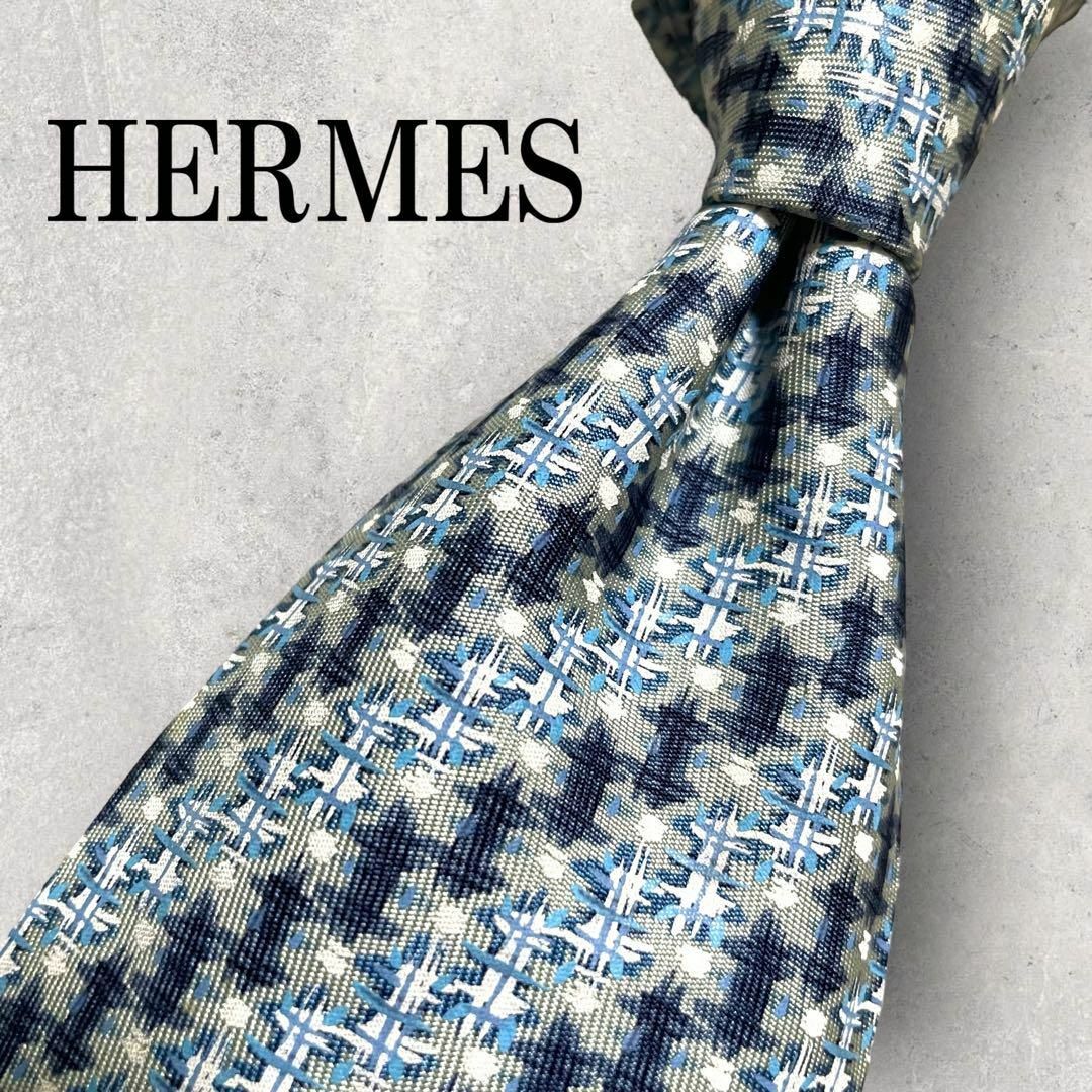 Hermes - 美品 HERMES エルメス アート柄 ストライプ ネクタイ 水色