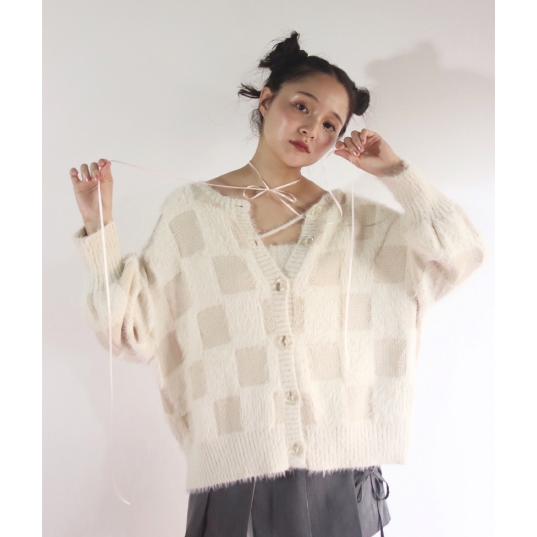 シャギーニットアンサンブルmuguet shaggy knit ensemble IVORY