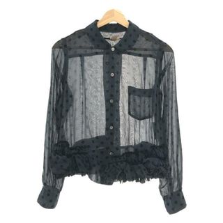 コムデギャルソン(COMME des GARCONS)のCOMME des GARCONS / コムデギャルソン | 2013SS | ポリエステル ドット フリル装飾 丸襟 シアーシャツ ブラウス | XS | ブルー | レディース(シャツ/ブラウス(長袖/七分))