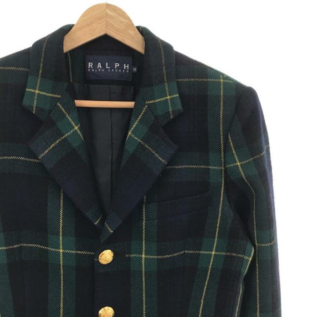 RALPH LAUREN / ラルフローレン | ウール チェック 金ボタン テーラードジャケット | 9 | グリーン | レディース RALPH LAUREN / ラルフローレン | ウール チェック 金ボタン テーラードジャケット | 9 | グリーン | レディース