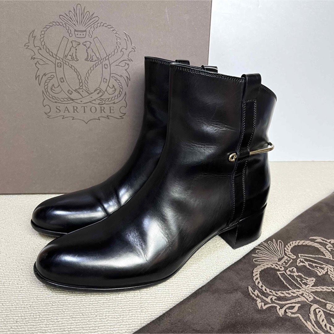 36 SARTORE ショートブーツ 黒 サルトル レザー-