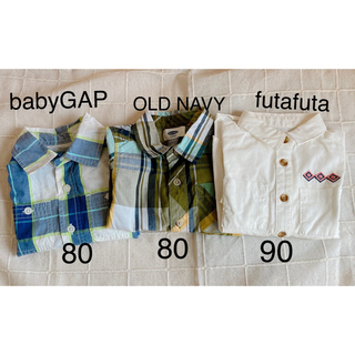 ベビーギャップ(babyGAP)の男の子　チェックシャツ　長袖　80〜90 3着セット(シャツ/カットソー)