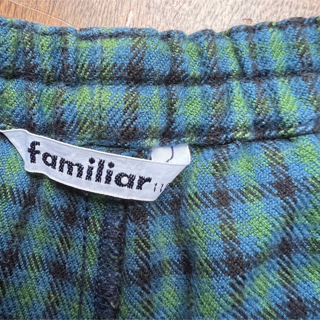 ファミリア familiar 現行品 チェックロングパンツ 緑チェック 90