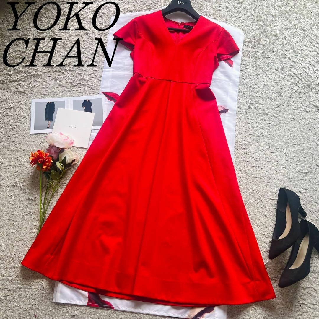 YOKO CHAN   美品YOKO CHAN ロングワンピース レッド フレア Ｖ