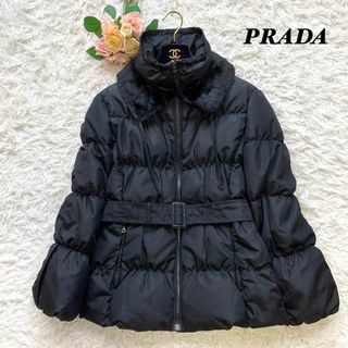 プラダ(PRADA)の【PRADA】定価35万＊ダウンジャケット　リスファー　シルク混　ベルト　38(ダウンジャケット)