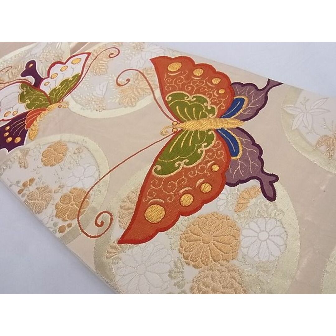 平和屋-こころ店■六通柄袋帯 唐織 花蝶丸文 金糸 正絹 逸品 A-az5681