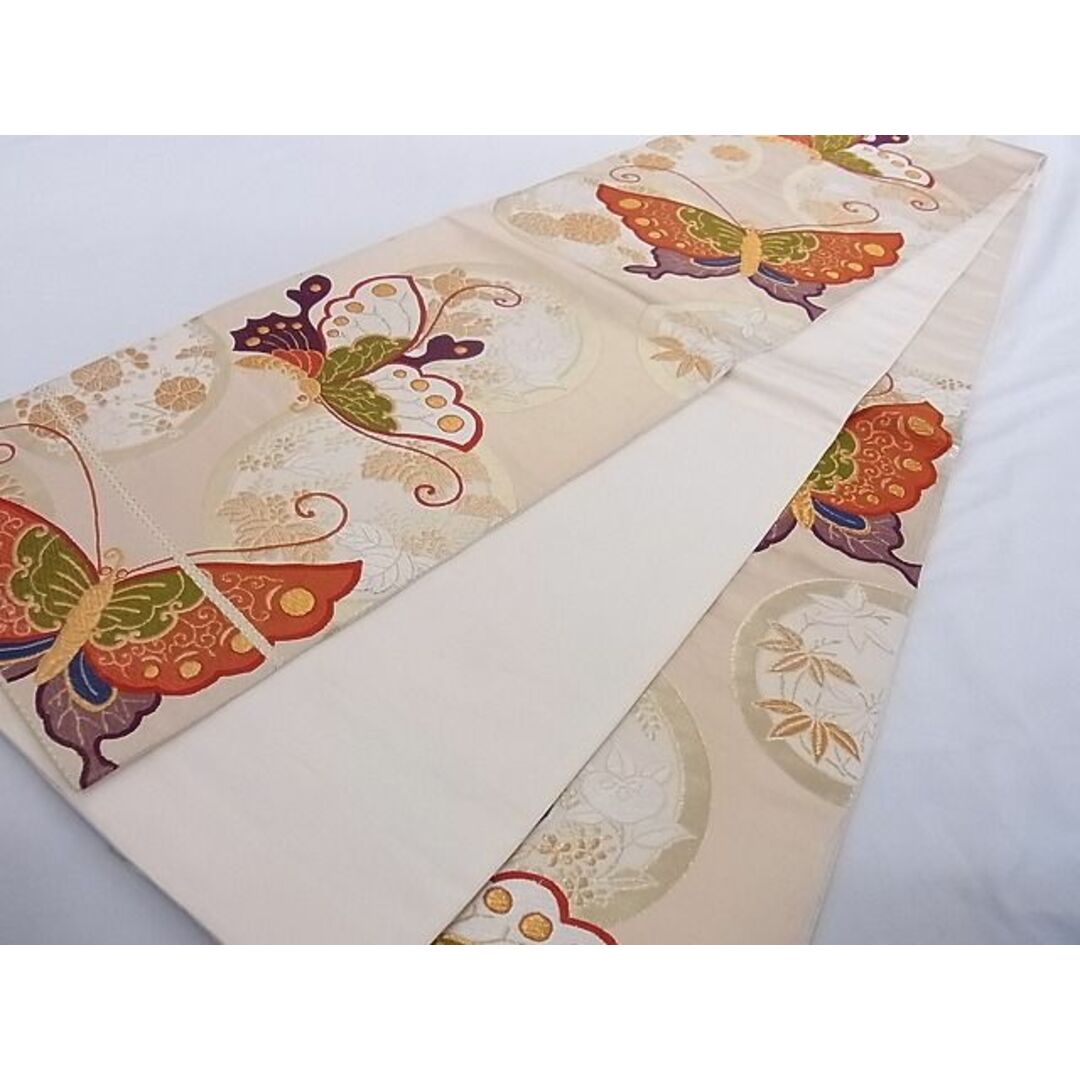平和屋-こころ店■六通柄袋帯 唐織 花蝶丸文 金糸 正絹 逸品 A-az5681