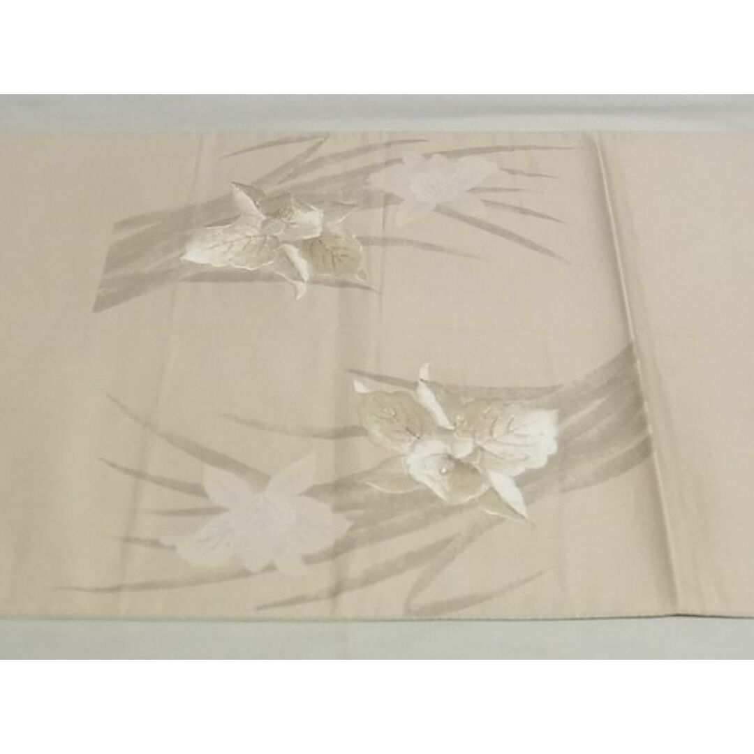 平和屋-こころ店■太鼓柄袋帯 手描き 刺繍 草花文 銀糸 正絹 逸品 A-pf5222