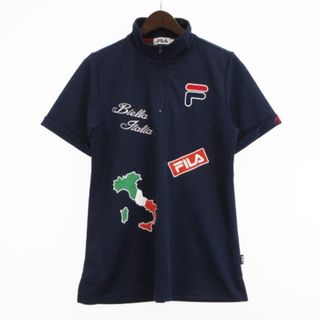 フィラ(FILA)のフィラ ポロシャツ 半袖 ハーフジップ 刺繍 プリント 紺 ネイビー L(ポロシャツ)