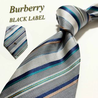 バーバリーブラックレーベル(BURBERRY BLACK LABEL)の【美品】バーバリー ブラックレーベル ネクタイ ストライプ柄 剣先ホースロゴ(ネクタイ)