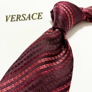 ヴェルサーチ(VERSACE)の【美品】ヴェルサーチ ネクタイ グリークストライプ柄 バロック メデューサ(ネクタイ)