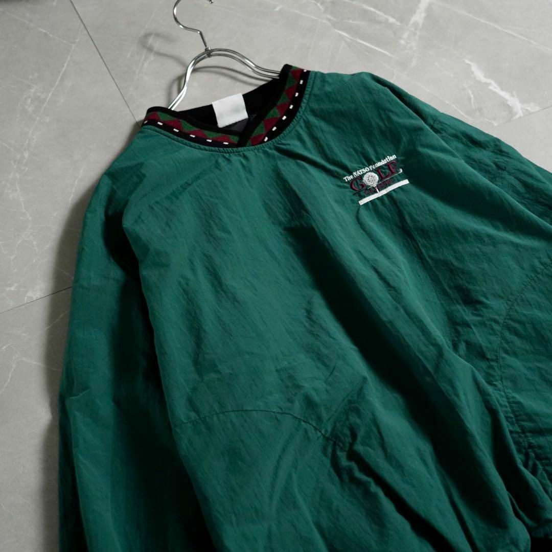 USA製　ナイロンプルオーバー　グリーン　刺繍ロゴ　90s 長袖　アメリカ製