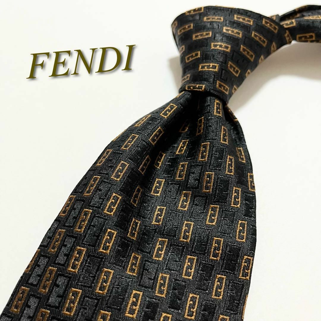 【5115】美品！FENDI　ネクタイ　ネイビー　ズッカ柄