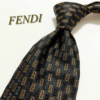 フェンディ(FENDI)の【美品】フェンディ ネクタイ 総ズッカ柄 FF ジャカード織 定番ネイビー(ネクタイ)