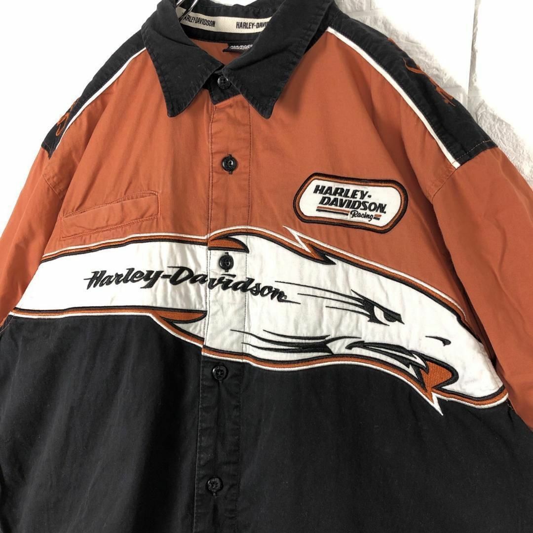 Harley Davidson(ハーレーダビッドソン)のハーレーダビッドソン両面刺繍デカロゴ半袖ワークシャツ超ゆるだぼマルチカラー3XL メンズのトップス(シャツ)の商品写真