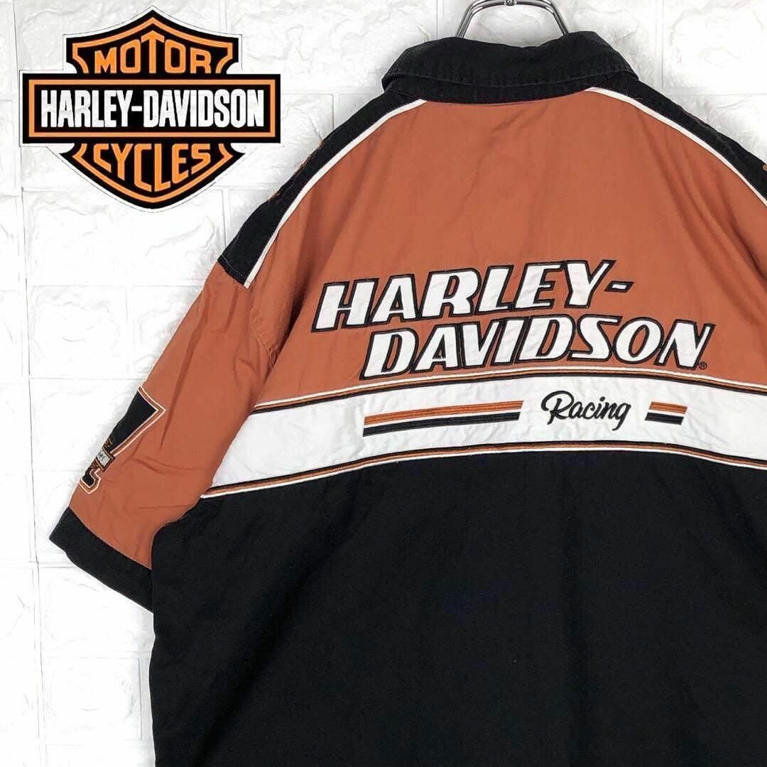 Harley Davidson(ハーレーダビッドソン)のハーレーダビッドソン両面刺繍デカロゴ半袖ワークシャツ超ゆるだぼマルチカラー3XL メンズのトップス(シャツ)の商品写真