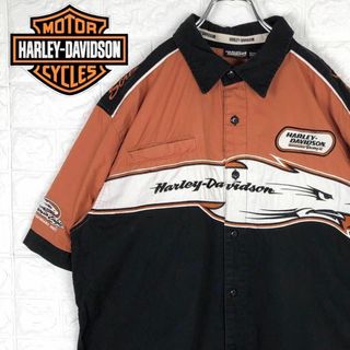 ハーレーダビッドソン(Harley Davidson)のハーレーダビッドソン両面刺繍デカロゴ半袖ワークシャツ超ゆるだぼマルチカラー3XL(シャツ)