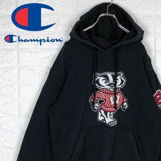 チャンピオン(Champion)のチャンピオン USAカレッジロゴ プルオーバーパーカー 刺繍ワンポイントロゴ 黒(パーカー)