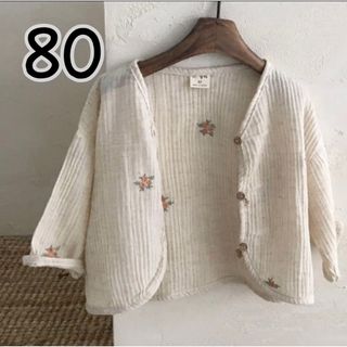 80cm  薄手カーディガン　ベージュ花柄　かわいい　韓国服　ベビーキッズ服(カーディガン/ボレロ)