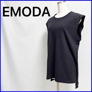 エモダ(EMODA)のエモダ ノースリーブ タンクトップ ネックライン切りっぱなし サイドスリット(Tシャツ(半袖/袖なし))