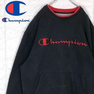 チャンピオン(Champion)のチャンピオン 大きいサイズ リンガースウェット 刺繡ロゴ 裏起毛トレーナー 黒(スウェット)