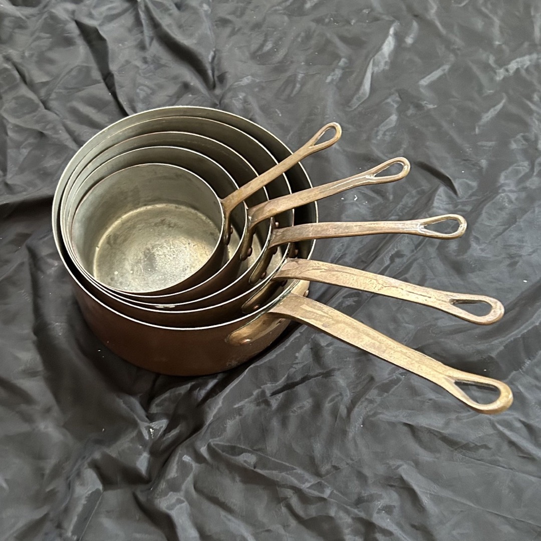 銅製 片手鍋 5個セット コッパー ソースパン  フランス アンティーク