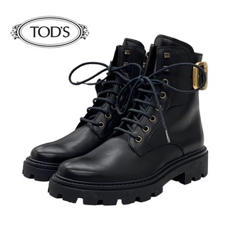 トッズ TOD'S ブーツ ショートブーツ 靴 シューズ レースアップ ベルト レザー ブラック 黒(ブーツ)